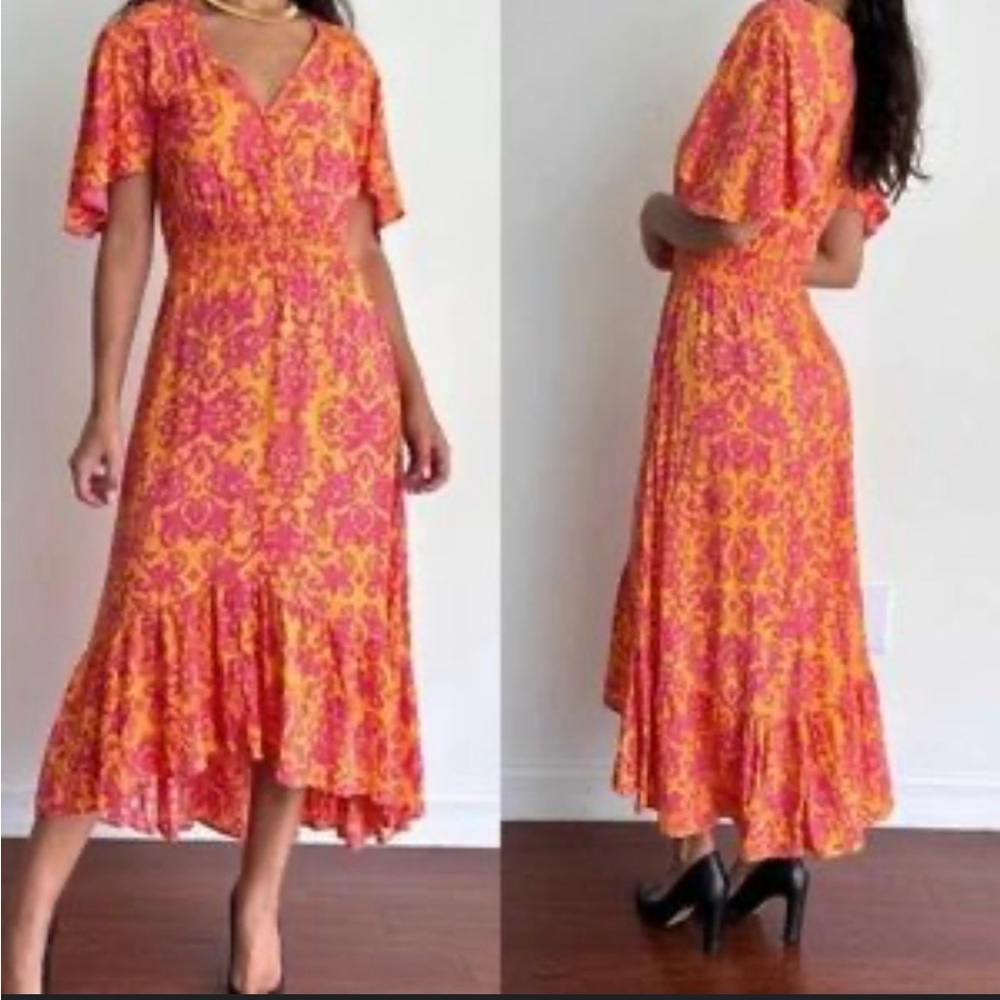 Anthropologie ATL Abel‎ the Label Maya Dress in Pink & Orange Floral Size S